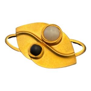 Dina Panagopoulos Vintage Gold Tone Abstract MCM Brooch w/Black White. JB5